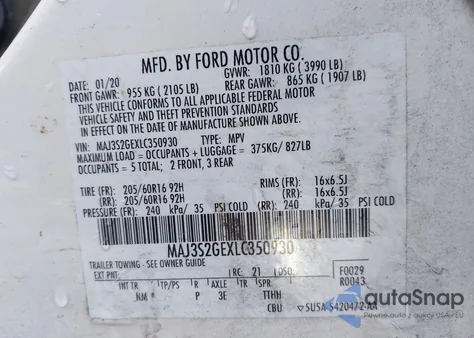 2020 Ford Ecosport Se из США, поврежденный, VIN MAJ3S2GEXLC350930